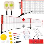 KIKILIVE Pickleball Badminton Net Set for Backyards, All-in-One Portable Volleyball Combo Set with Adjustable Net, Volleyball Pickleball Paddles & Badminton Rackets for Indoor Outdoor