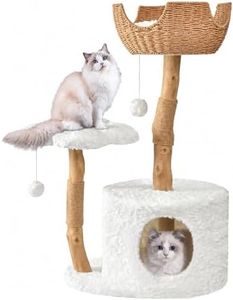 Modern Cat Tree, Wood Cat Tree Tower for Large Cats, Luxury Cat Condo with Scratching Posts and Flower Platforms, Cat Furniture by Easyego, (Rabbit Hair - White)