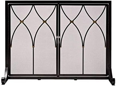 Plow & Hearth Metal Fireplace Screen Winchester Black | 38" W x 31" H | 2 - Door | Spark Guard Indoor Grate | Iron Fire Place Cover | Wood Burning Stove Decorative Accessories