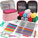 IMZAY 129 Pcs Crochet Kit, Crochet Hooks Yarn Set with 32 Crochet Hooks,10 Colors Yarn Balls, Blunt Needle, Stitch Markers, Storage Bag and Additional Knitting & Crochet Supplies for Crochet Beginner