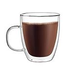 CNGLASS Large Double Wall Glass Coffee Mug 500ml/17 oz, Insulated Clear Coffee Cup with Handle, Set of 1