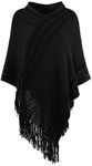 Ferand Soft Pullover Poncho Sweater Cape with Hood for Women, One size, Black