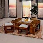 Wooden Point Sheesham Wood Coffee Table's 4 Stool, Braown Color Solid Coffee Table for Living Room, Delivery Condition- Pre-Assembled (Walnut Finish) (5)