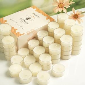 48 Packs Natural Beeswax Tealight Candles,100% Pure White Beeswax Candles,4 Hour Burn Time Organic Tea Lights Candle,Burn Clean Bees Wax Candle Bulk Smokeless Tea Lights for Purify The Air
