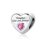 FGT Daughter Love Heart Love You Forever Charm Compatible with Pandora Charms Bracelets Pink CZ Mom Girls Family Mothers Day Birthday Women