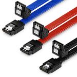 deleyCON 3x 50cm (1.64 ft.) SATA 3 Nylon Cable Set Data Cable 6 Gbit/s Connector Connection Cable Main Board HDD SSD Hard Drive 1 S-ATA Connector 90° Angled Black Blue Red