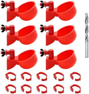 Yeelua 6 PCS Red chicken feeders, Automatic Poultry Drinker with 1 Hole Drill and 10 Red Chicken Feet Rings, Poultry Feeders Rat Proof Chicken Feeder Chicken Coop Accessories