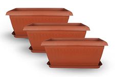 Halsey® Rectangular Modern Design Durable Plastic Plant Pot for Gardening (Pack of 3) (Large 26 INCH with Plate)