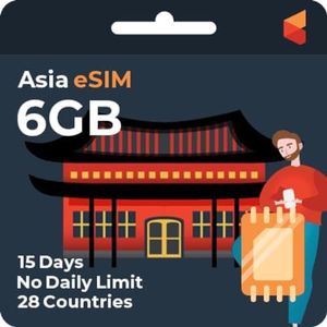 Asia Travel SIM Card (6 GB, 15-Days), 3-in-1 Data SIM Cards for Cell Phones - Standard, Micro, & Nano SIM Card Compatible w/All Unlocked Phones - Hotspot/Tethering Prepaid SIM Card for Travel