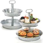 Okllen 2 Pack Galvanized Serving Stand, Metal 2 Tier Cupcake Tray Stand, Vintage Dessert Appetizer Display Stand, Rustic Home and Garden Display Stand for Country Farmhouse