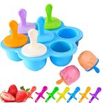 Silicone Popsicle Molds, Kids Frozen Popsicle Molds with Colorful Plastic Sticks, Reusable Easy-Release Ice Cube Trays, 7 Cavities Ice Cream Molds BPA Free (Blue)