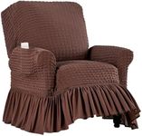 Collections Etc Fashionable Textured Square Stretch Slipcover with Ruffled Skirt - Protects from Spills, Stains, Pets Hairs, Wear & Tear - Home Decor