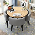 WOOOFA Round Dining Table Set for 4, Faux Marble Conference Table and Chairs Set, Kitchen Table Chairs Set with Strong Metal Frame, Space-Saving, Office Table and Chair Set for Home and Apartment