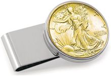 American Coin Treasures U.S. Coin Money Clip - Silver Walking Liberty Half Dollar Layered in Pure 24k Gold | Stainless Steel | Layered in Silver-Tone Rhodium | Holds Currency, Credit Cards, Cash