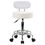 KKTONER PU Leather Rolling Stool Mid-Back with Footrest Height Adjustable Office Computer Home Drafting Swivel Task Chair with Wheels (White)