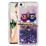 LEECOCO iPhone 5S Case Dandelion Bling Glitter Liquid Shiny Quicksand Clear Transparent Soft TPU Silicone Shockproof Protection Bumper Cover for iPhone 5 / 5S / SE Couple Owl LS XY