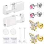 QWALIT Ear Piercing Kit Gold Ear Piercing Gun Kit Self Piercing Earrings Piercing Kit Disposable Earring Gun Piercing Kit with Earring Studs Self Ear Piercing Kit at Home Flatback Earring Studs