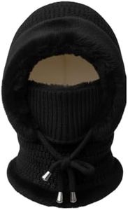 3 in 1 Beanie Hat with Scarf and Mask,Women's Outdoors Windproof Scarf hat for Skiing, Hiking,Winter One Piece Fleece Lined Knit Mask,Balaclava Hat(Black)