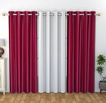 GOYTEX Plain Polyester Door Curtains Set of 3, (4 Feet x 8 Feet, Wine & White)