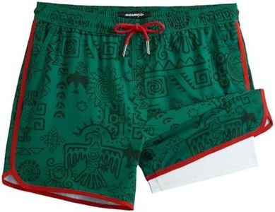 maamgic Mens Short 80s 90s Vintage 5.5" Swim Trunks Swimsuits Board Shorts Compression Liner Quick Dry 2 in 1 Beach SwimwearForest Green & White X-Small