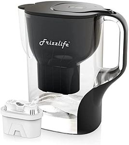 Frizzlife Water Filter Pitcher, Large 10 Cup Purifier with Filter Life Remind, Long Lasting, Adjustable Filtration Speed, Reduces Chlorine, Heavy Metals, Fluoride, Bad Taste & Odor, Dark