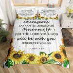 Sunflower Bedding Set Single Size Bible Verse Sunny Flowers Comforter Cover For Kids Child,Inspirational Quotes Duvet Cover Botanical Garden Floral Quilt Cover Rural Pastoral Style Rustic Room Decor