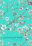 Password Book with A-Z Index: A5 Medium Internet Logbook Organizer with Alphabetical Tabs Printed | Apple Branch Flower Design Turquoise