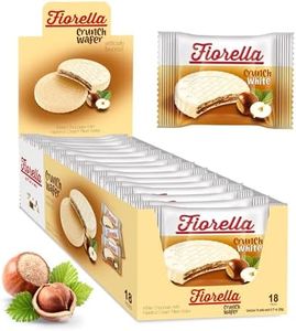 Fiorella Crunch Wafer Cookies, White Chocolate Covered Crispy Thin Crunch Wafers with Hazelnut Cream Filling, Chocolate Biscuits, 18 Individually Wrapped Snacks, Pack of 1