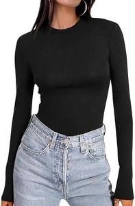 Ekouaer Women's Long Sleeve Shirts Tight Fitted Tops Crewneck Underscrubs Tee Lightweight Basic Thermal Undershirts Black XL