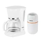 GEEPAS 1.5L Filter Coffee Machine & Coffee Grinder 80g Capacity Combo Set | 800W Coffee Maker for Instant Coffee, Espresso, Macchiato | 200W Electric Coffee Grinder for Dried Spice Nuts Herbs | White