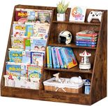 Lerliuo 4 Tier Kids Bookshelf and Storage Organizer, Five Layer Sling Children Bookcase, Baby Toddler Wooden Book Shelf, Display Cabinet for Playroom, Bedroom, Classroom, Nursery, School (Brown)
