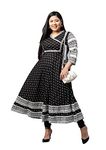 Yash Gallery Women's Plus Size Cotton Slub Ikat Printed Flared Diwali Kurta for Women