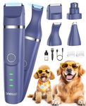 oneisall 4-in-1 Cordless Dog Grooming Kit with 2-Speed Clippers, Low Noise Paw Trimmer & Rechargeable Quiet Nail Grinder for Dogs and Cats （Blue）