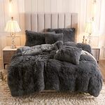 Uhamho Faux Fur Velvet Fluffy Bedding Duvet Cover Set Down Comforter Quilt Cover with Pillow Shams, Ultra Soft Warm and Durable (Dark Gray, Twin)