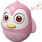 VEZIMON® Roly Poly Toys for Kids 6 Months+ Baby Girl, Penguin Musical Wobbler, Sound Toy, Toddler Sound Toy, Wobbling Toy I Pack of 1 I Size - 13 cm I Pink Colour