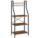 MAHANCRIS Bakers Rack, Microwave Stand Storage, 4-Tier Kitchen Utility Storage Shelf with 6 Hooks, Industrial Kitchen Storage Rack, Coffee Bar, Rustic Brown BRHR6001Z