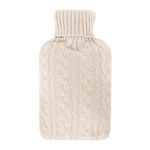 LIVIVO Large 2L Hot Water Bottle with Arran Knitted Cover Removable and Washable- Quick Pain Relief and Comfort (Cream)