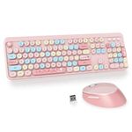 SOLIDEE Wireless Keyboard and Mouse Combo,Retro Typewriter Keyboard,2.4GHz Colorful Round Keycap Computer Keyboard with Number Pad,104 Keys Full Size Ergonomic Keyboard(US Layout QWERTY)(Mixed Pink)