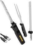 Cordless Electric Carving Knife for Meat Slicing, Fish, Bread, Turkey, Ergonomic Handle, Serving Fork Included, Storage Case& Safety Lock, Black