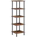 HOOBRO Tall Narrow Bookcase, Open Shelving Unit Living Room, 5-Tier Bookshelf, Standing Storage Rack, Plant Display Stand, Metal Frame, for Living Room, Home Office, Rustic Brown and Black EBF50CJ01