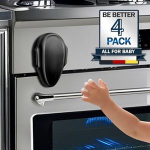 Oven Lock Child Safety (4 Pack), Kitchen Safety Oven Door Lock for Babies & Kids, Stove Child Proof, Childproof Oven Locks for Toddlers, Easy to Install, Upgrade Heat-Resistant Material (Black)