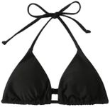 WDIRARA Women's Solid Triangle Bikini Top Sexy Halter String Micro Bathing Suits Tops Black Medium