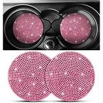 2PCS Bling Car Cup Holder Coaster, Handcrafted Rhinestone Crystal Cup Holder Coaster Anti-Slip Universal for Cars, SUVs, Home, Office, Car Interior Accessories for Women & Men (Pink)