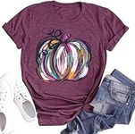 Fuyxxmer Womens Halloween Pumpkin Shirts Casual Autumn Fall Shirts Thanksgiving Graphic Tees Halloween Tops