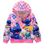 LQBNZQZ Girls Hoodies Zip Up Jackets Cartoon Stitchs Long Sleeve Shirt Athletic Hooded Sweatshirt Pullover Tops (6-7 Years, Pink)