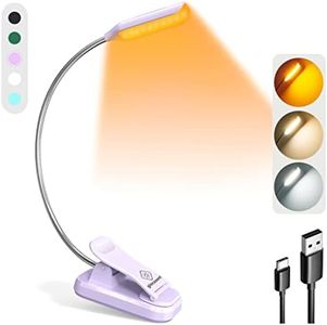 Glocusent Lightweight Rechargeable 10 LED Amber Book Light for Reading in Bed, Eye-Care Clip-on Reading Light up to 80 Hours, 3 Brightness X 3 Color Modes, Perfect for Bookworms, Kids & Travel