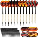 KIKIGOAL 12 Pieces Soft Tip Darts With 24 Pieces Tails And 100 Pieces Plastic Tips, Safety Plastic Flame Pattern Kids Darts