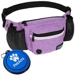 PetAmi Dog Fanny Pack, Treat Pouch for Dog Walking, Training, Built in Poop Bag Dispenser, Water Bottle Holder, Collapsible Bowl, Pet Treat Waist Belt for Hiking, Running, Kibbles (Black), Purple, One