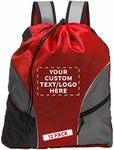 DISCOUNT PROMOS Custom Sporter Drawstring Backpacks Set of 12, Personalized Bulk Pack - Cinch Bag, Gym Bag, Travel Backpack, Compact and Lightweight, Unisex Backpack - Red