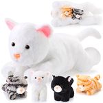 Skylety 5 Pieces Cat Stuffed Animal with Babies Inside Mommy Cat with 4 Cute Fluffy Plush Kittens in Cat's Belly Nurturing Cat Halloween Plush Christmas Birthday Surprise Gifts(White)